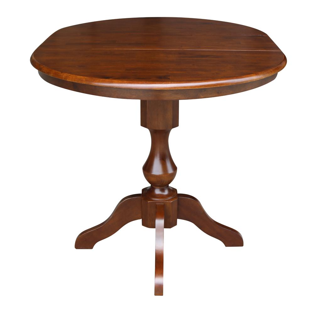 36" Round Top Pedestal Table With 12" Leaf - 34.9"H - Dining or Counter Height, Espresso. Picture 4