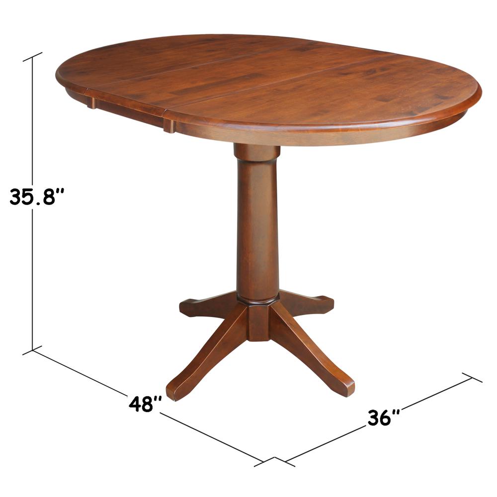 36" Round Top Pedestal Table With 12" Leaf - 28.9"H - Dining Height, Espresso. Picture 8