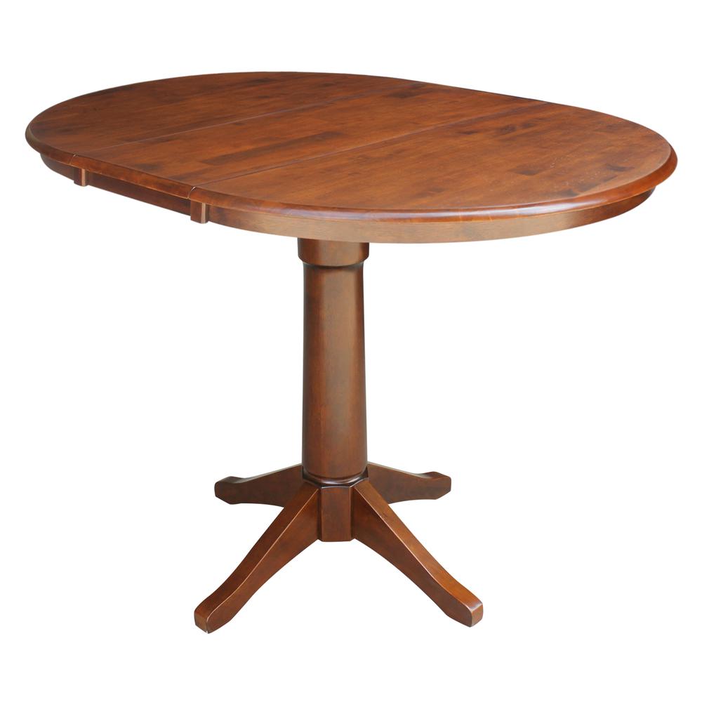 36" Round Top Pedestal Table With 12" Leaf - 28.9"H - Dining Height, Espresso. Picture 14