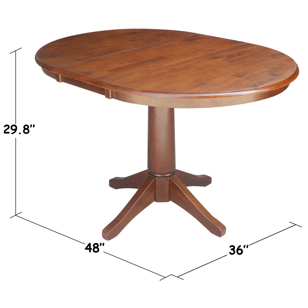 36" Round Top Pedestal Table With 12" Leaf - 28.9"H - Dining Height, Espresso. Picture 1