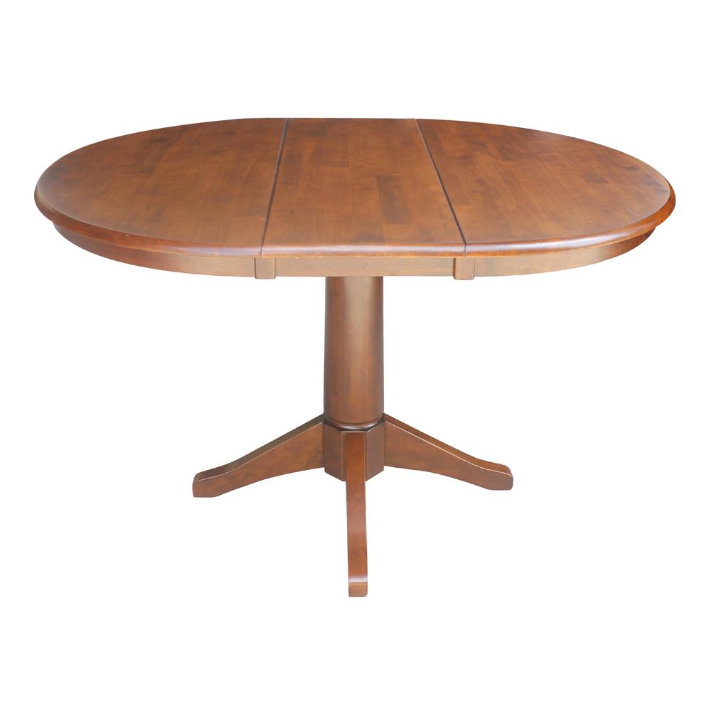 36" Round Top Pedestal Table With 12" Leaf - 28.9"H - Dining Height, Espresso. Picture 2