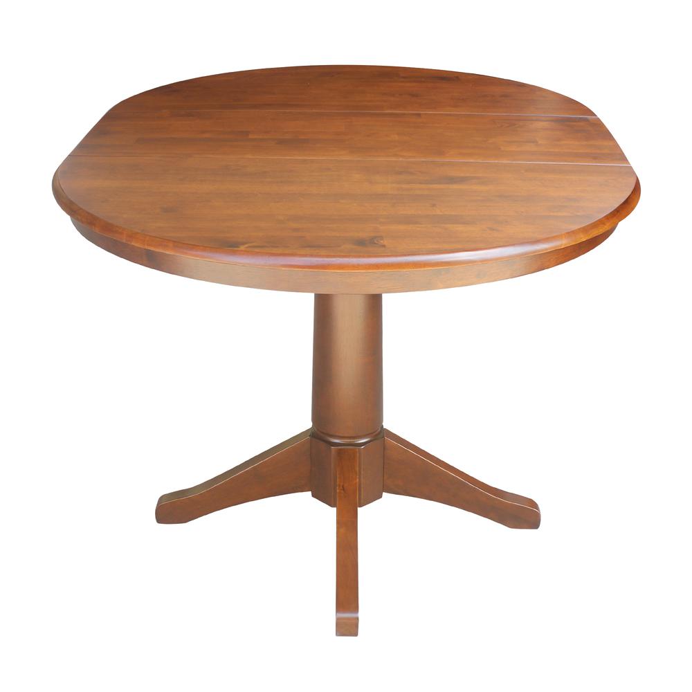 36" Round Top Pedestal Table With 12" Leaf - 28.9"H - Dining Height, Espresso. Picture 4