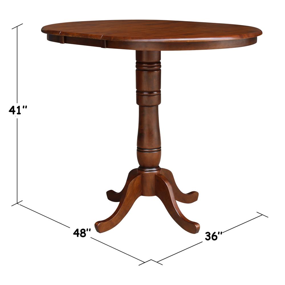 36" Round Top Pedestal Table With 12" Leaf - 34.9"H - Dining or Counter Height, Espresso. Picture 7