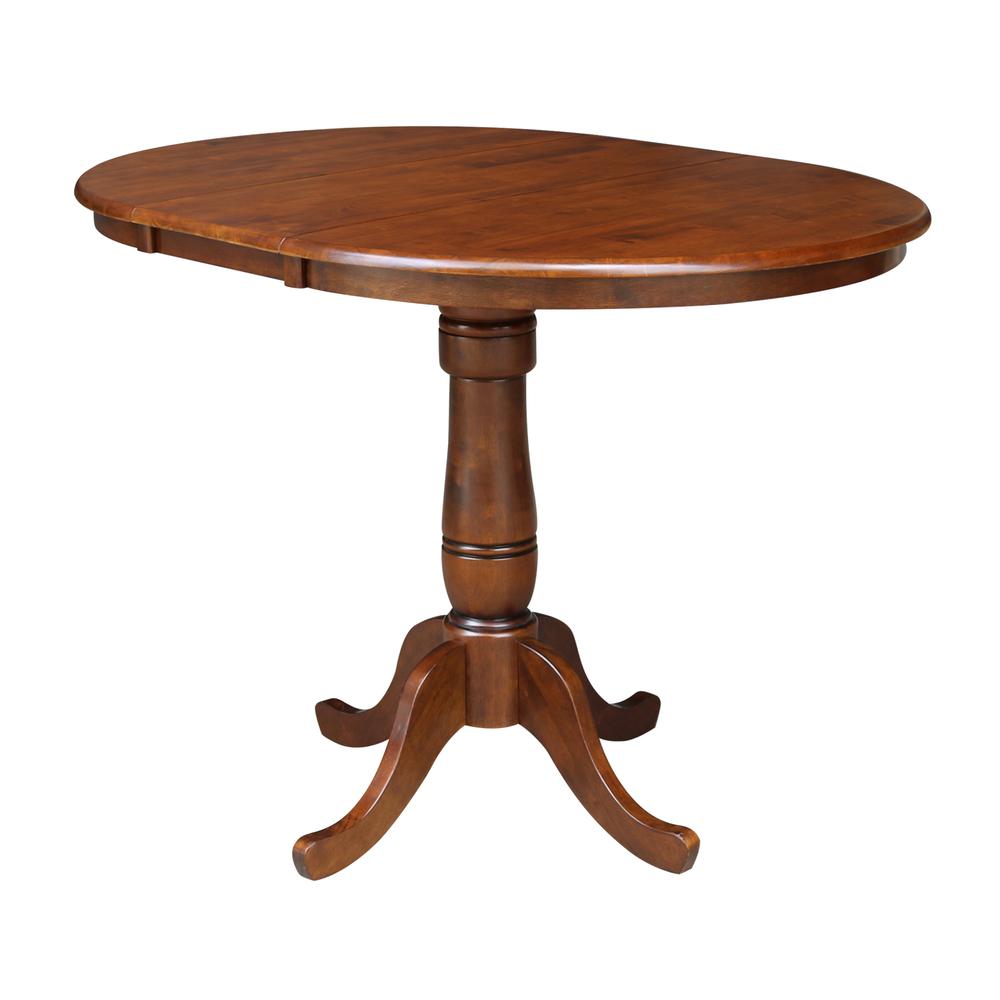 36" Round Top Pedestal Table With 12" Leaf - 34.9"H - Dining or Counter Height, Espresso. Picture 6