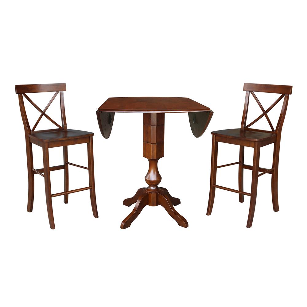 42" Round Pedestal Bar Height Table with Two Bar Height Stools, Espresso, Espresso. Picture 2