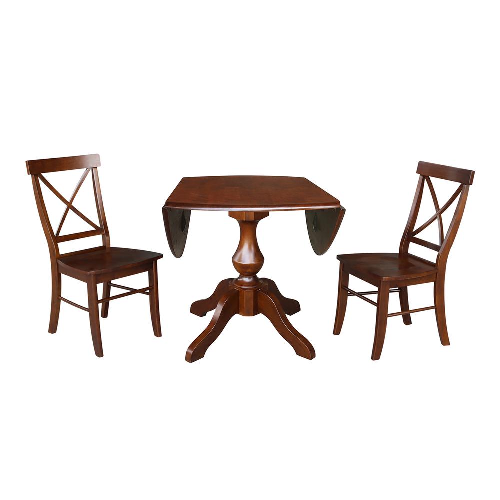 42" Round Top Pedestal Table with Two Chairs, Espresso, Espresso. Picture 2