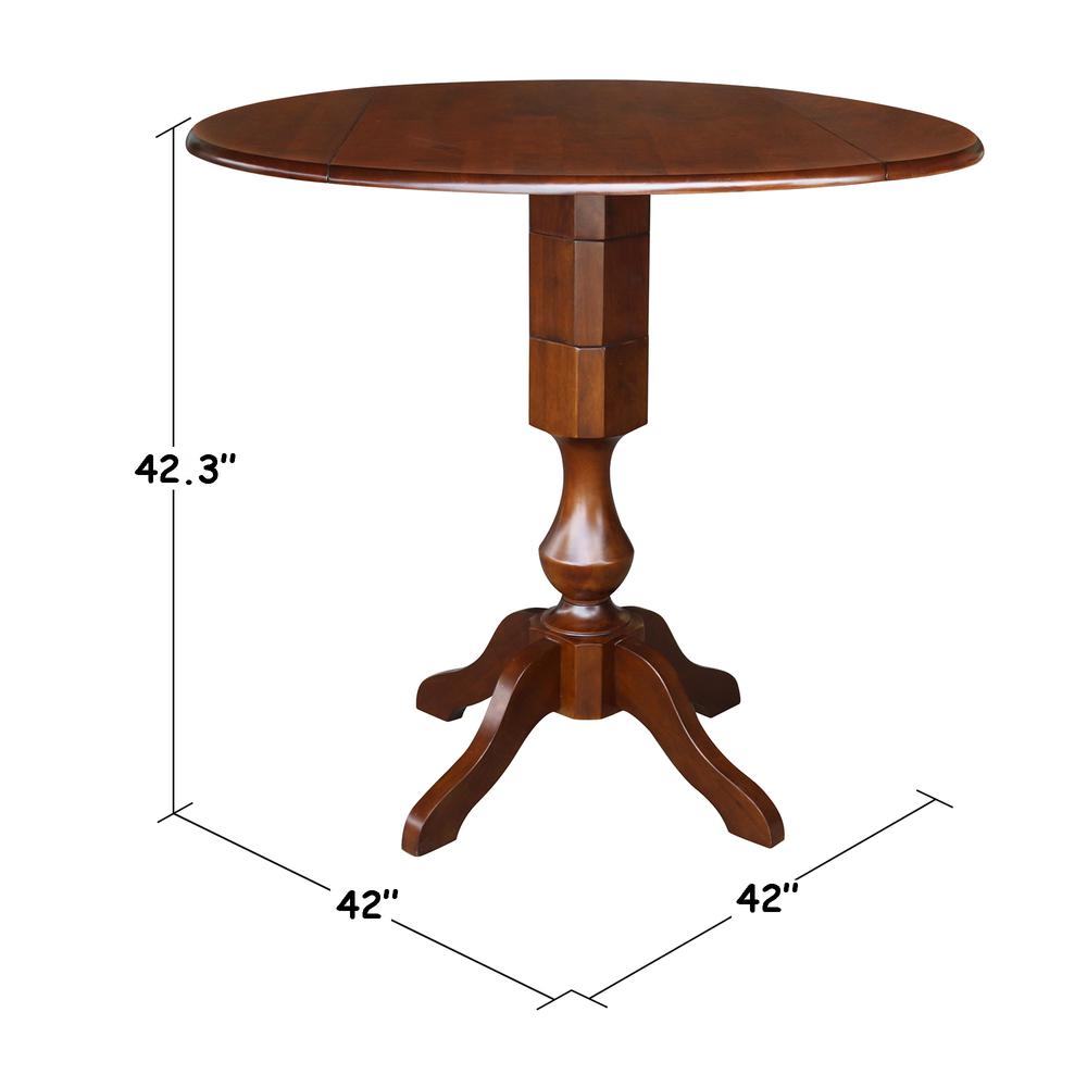 42" Round Dual Drop Leaf Pedestal Table - 42.3"H, Espresso, Espresso. Picture 1