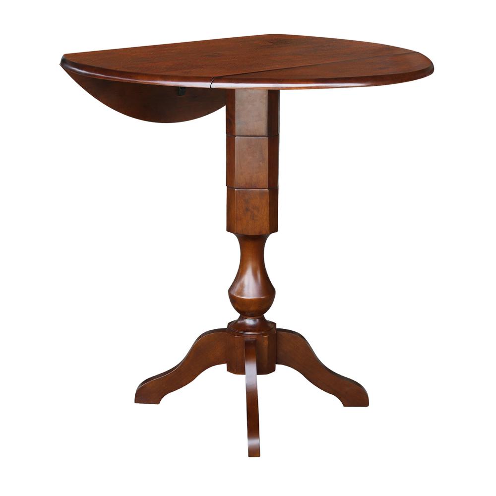 42" Round Dual Drop Leaf Pedestal Table - 42.3"H, Espresso, Espresso. Picture 3