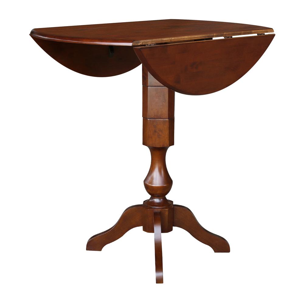 42" Round Dual Drop Leaf Pedestal Table - 42.3"H, Espresso, Espresso. Picture 4
