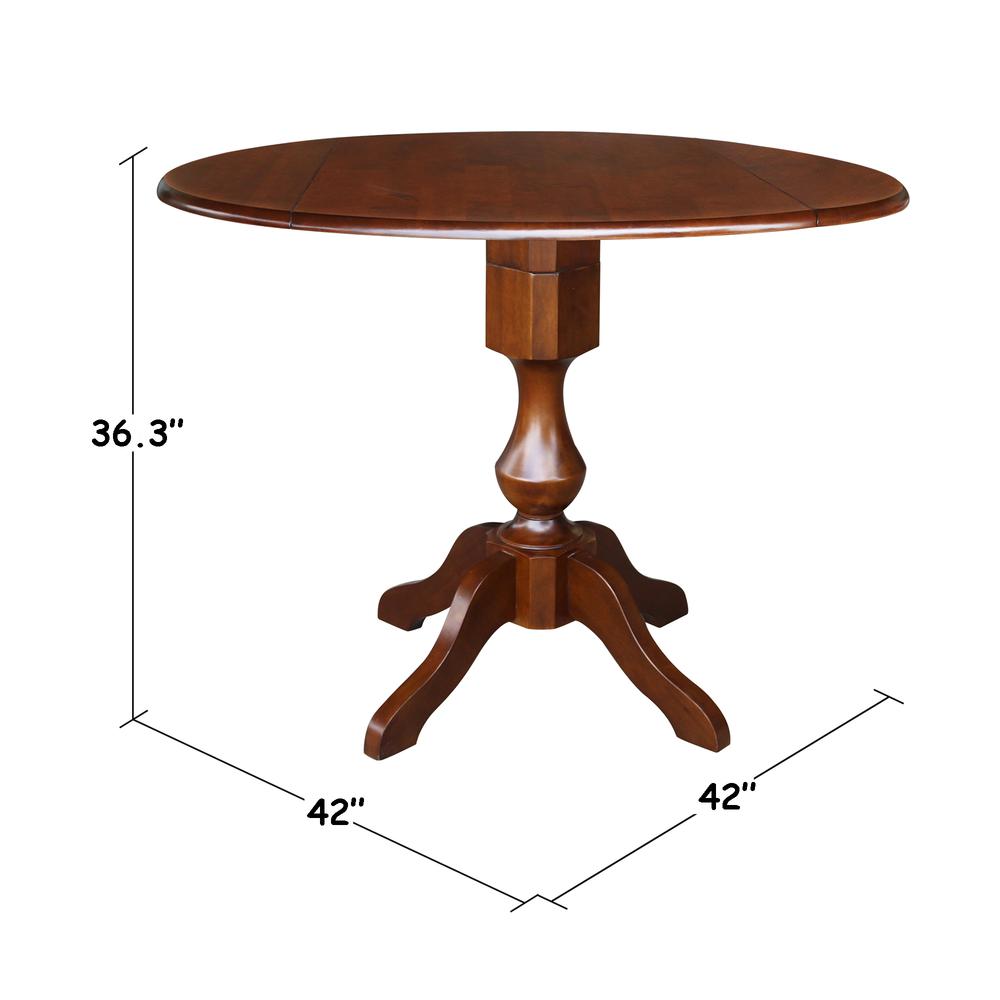 42" Round Dual Drop Leaf Pedestal Table - 29.5"H, Espresso, Espresso. Picture 26