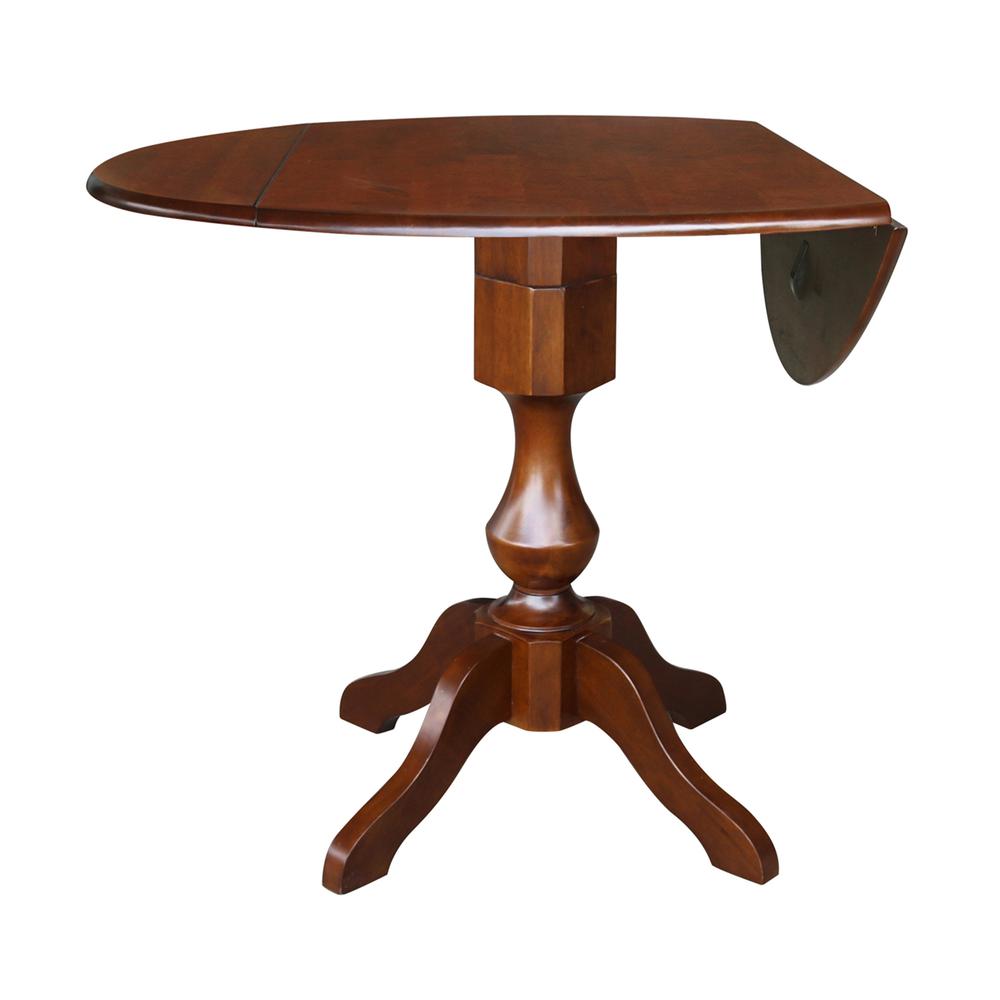 42" Round Dual Drop Leaf Pedestal Table - 29.5"H, Espresso, Espresso. Picture 29