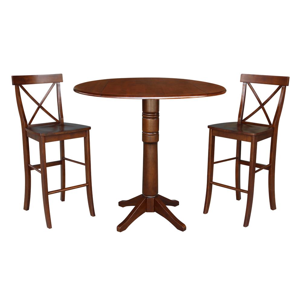 42" Round Pedestal Bar Height Table with Two Bar Height Stools, Espresso, Espresso. Picture 3