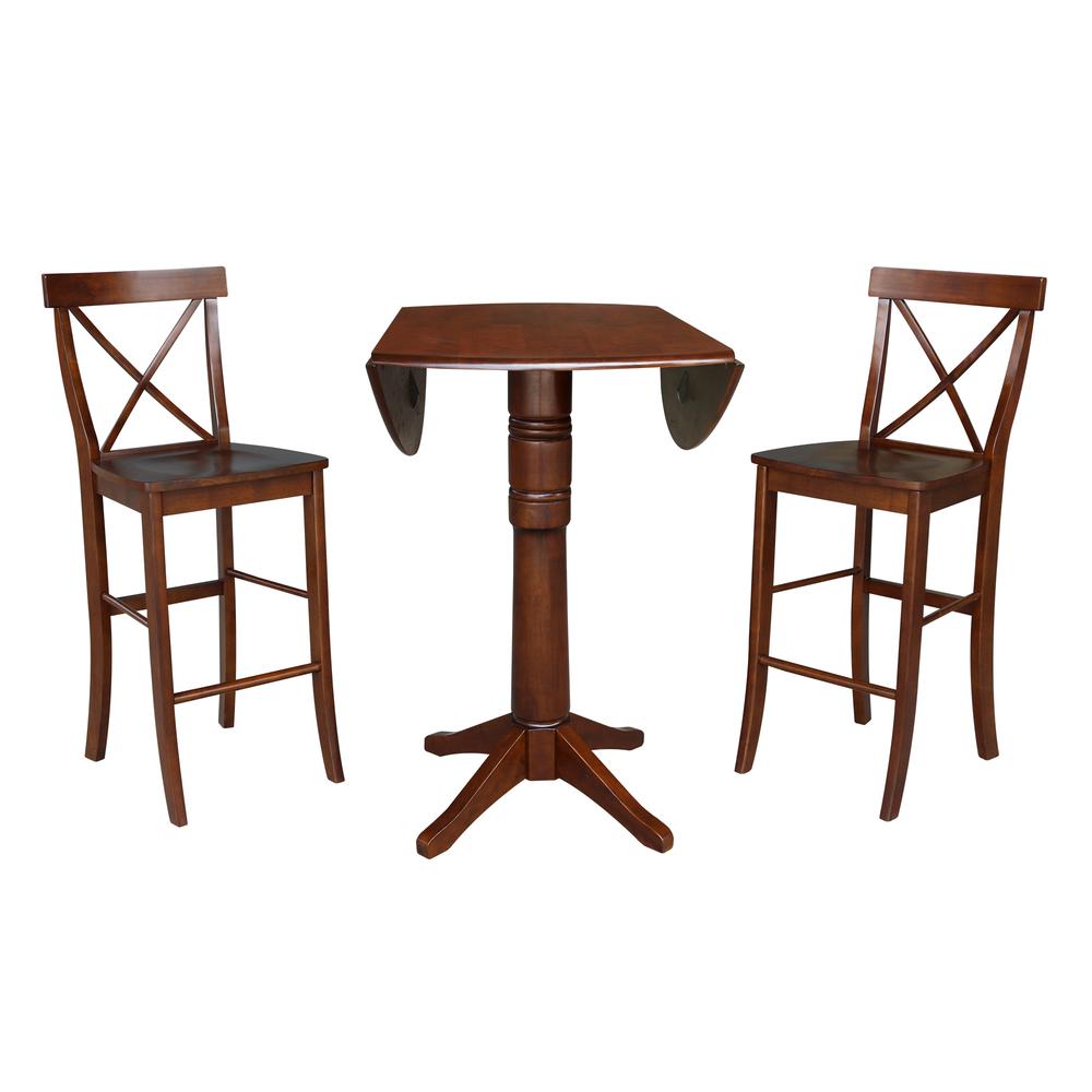 42" Round Pedestal Bar Height Table with Two Bar Height Stools, Espresso, Espresso. Picture 2