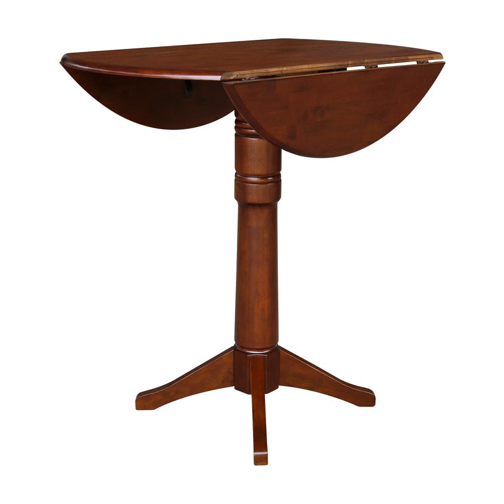 42" Round Dual Drop Leaf Pedestal Table - 42.3"H, Espresso. Picture 6