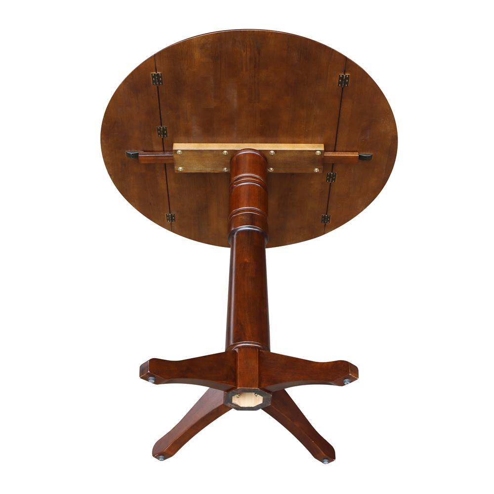 42" Round Dual Drop Leaf Pedestal Table - 36.3"H, Espresso, Espresso. Picture 14