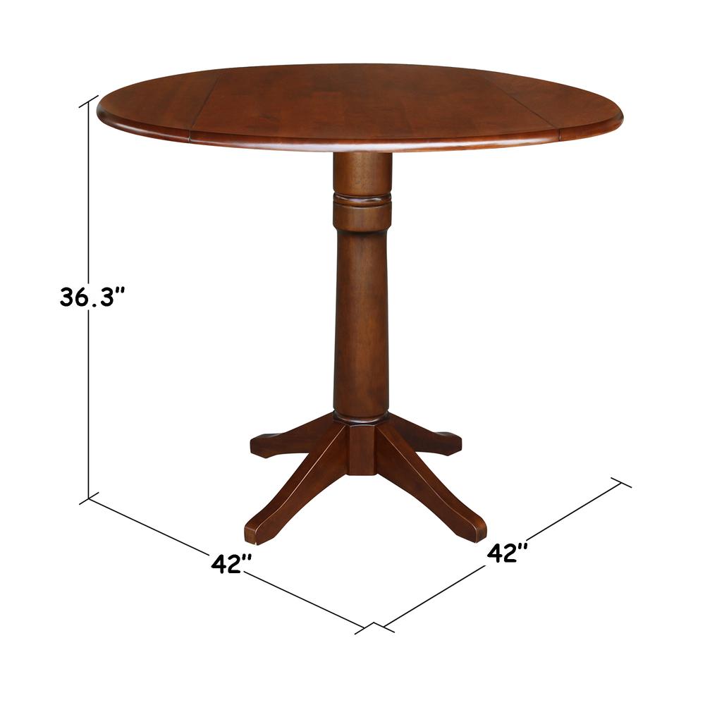 42" Round Dual Drop Leaf Pedestal Table - 36.3"H, Espresso, Espresso. Picture 1