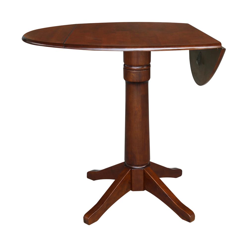 42" Round Dual Drop Leaf Pedestal Table - 36.3"H, Espresso, Espresso. Picture 2