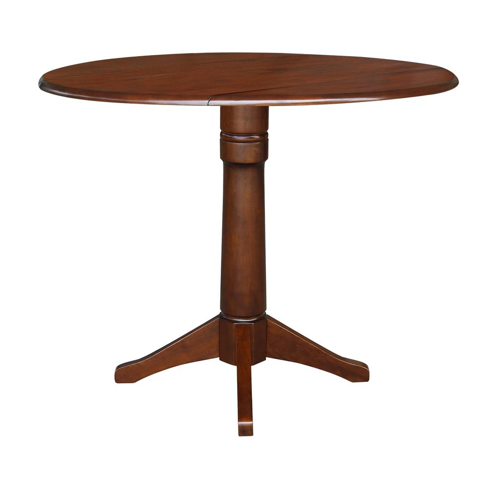 42" Round Dual Drop Leaf Pedestal Table - 36.3"H, Espresso, Espresso. Picture 5
