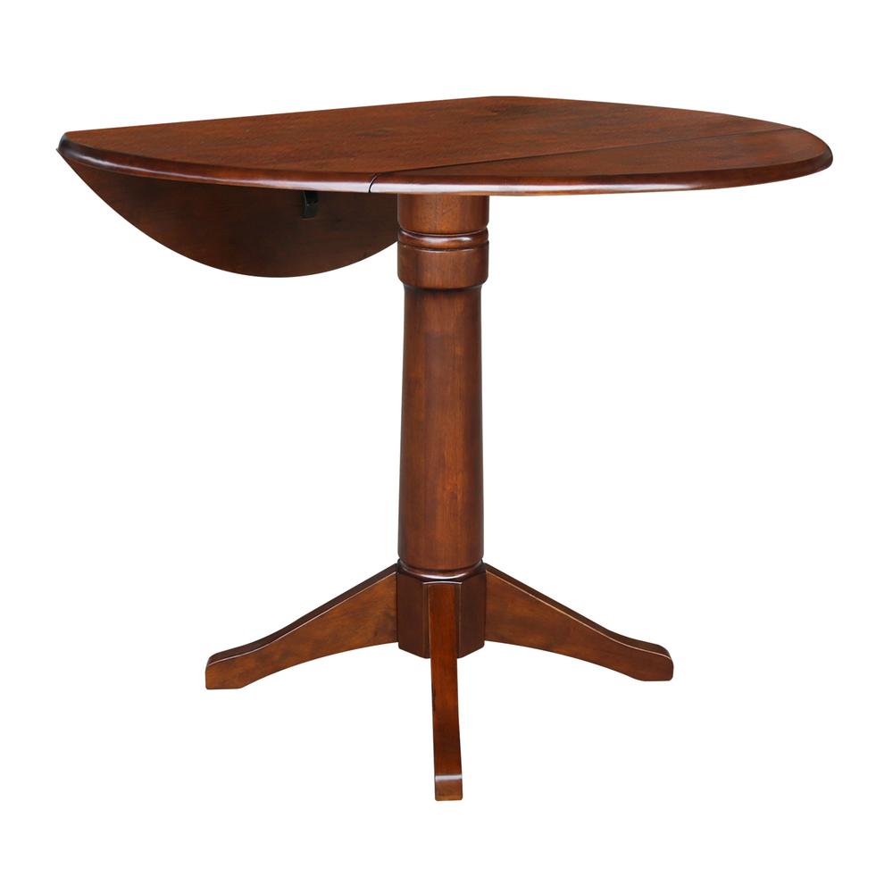 42" Round Dual Drop Leaf Pedestal Table - 36.3"H, Espresso, Espresso. Picture 3