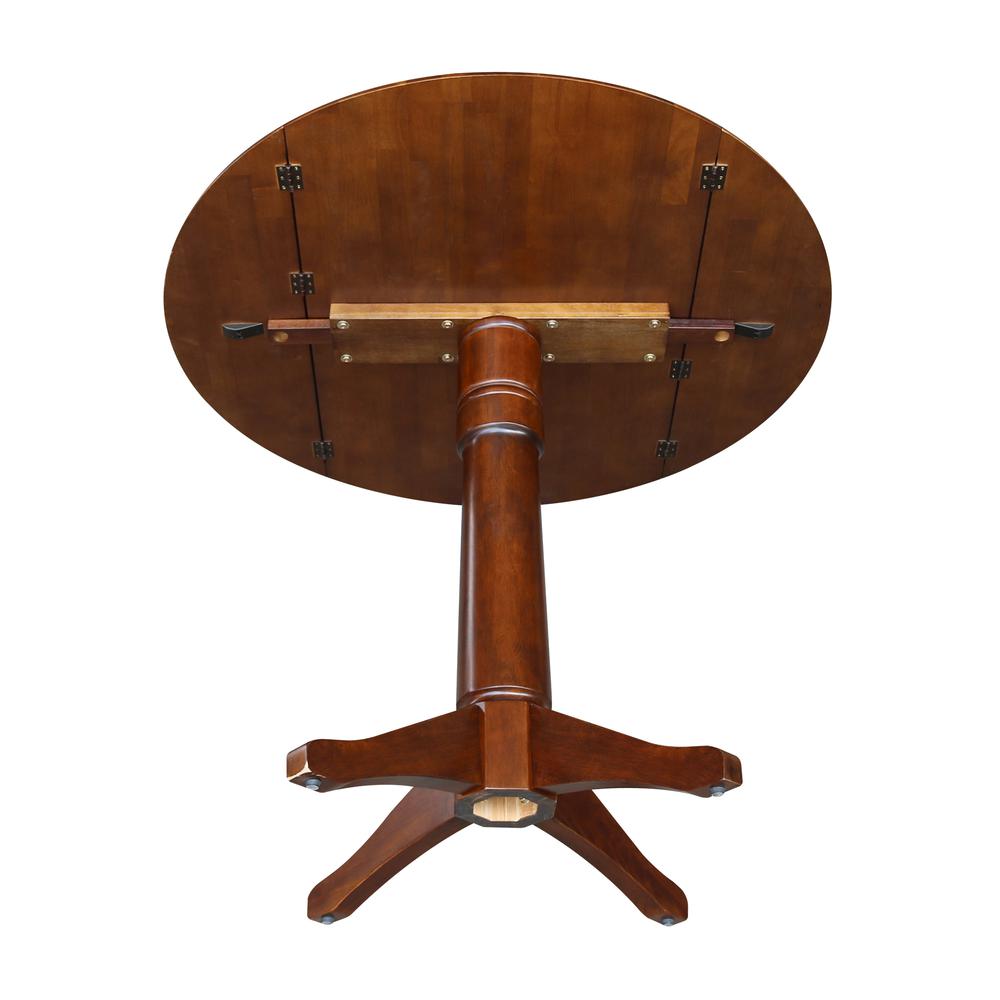 42" Round Dual Drop Leaf Pedestal Table - 36.3"H, Espresso, Espresso. Picture 7