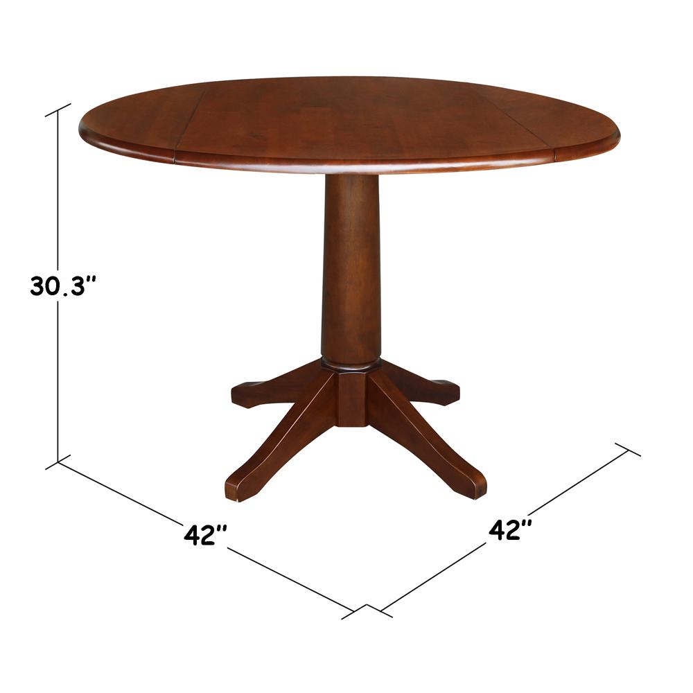 42" Round Dual Drop Leaf Pedestal Table - 29.5"H, Espresso, Espresso. Picture 58