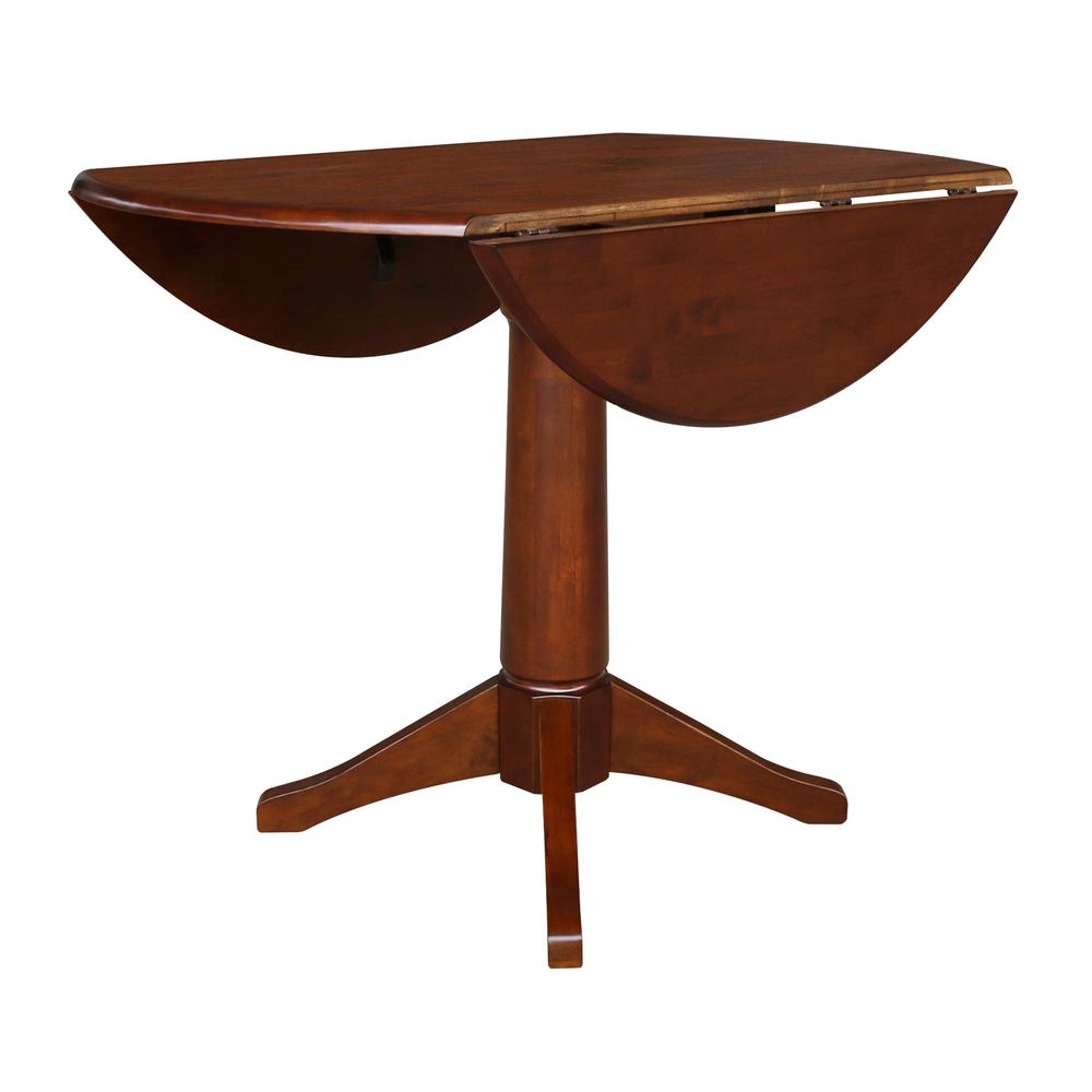 42" Round Dual Drop Leaf Pedestal Table - 29.5"H, Espresso, Espresso. Picture 61