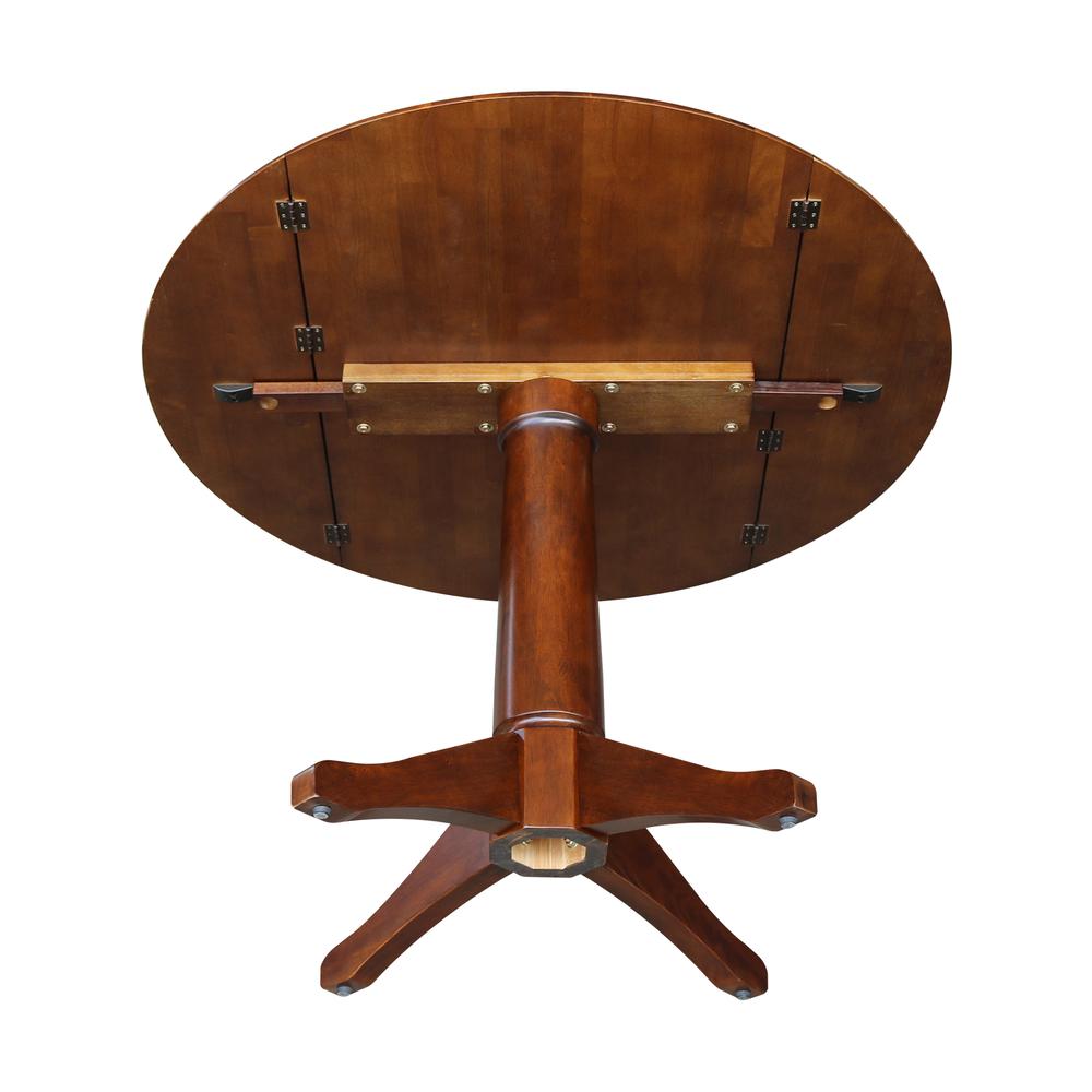 42" Round Dual Drop Leaf Pedestal Table - 29.5"H, Espresso, Espresso. Picture 64