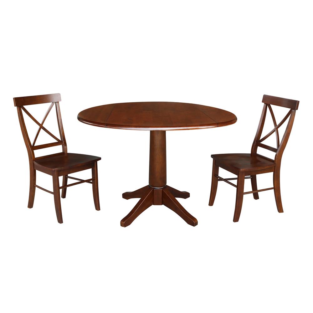 42" Round Top Pedestal Table with Two Chairs, Espresso, Espresso. Picture 3