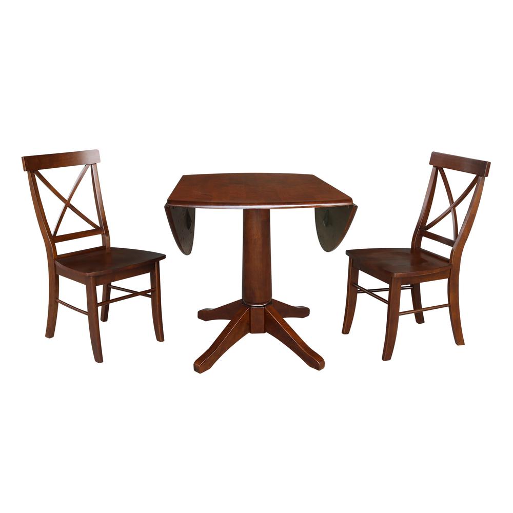 42" Round Top Pedestal Table with Two Chairs, Espresso, Espresso. Picture 2