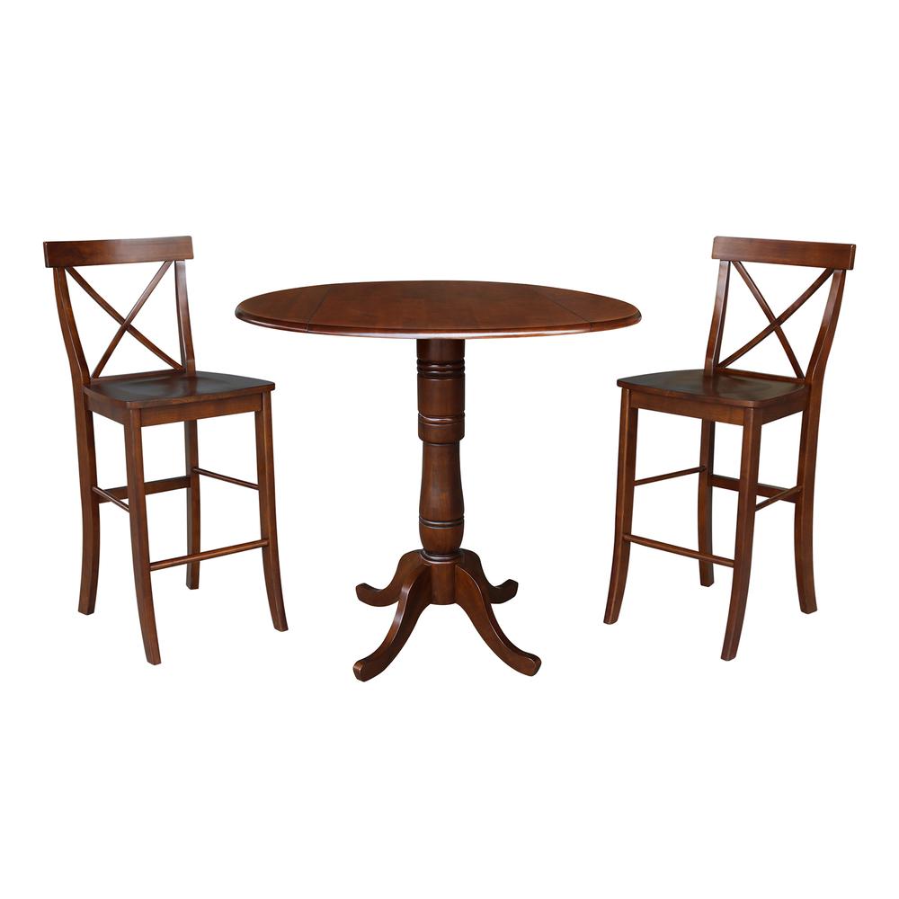 42" Round Pedestal Bar Height Table with Two Bar Height Stools, Espresso. Picture 3