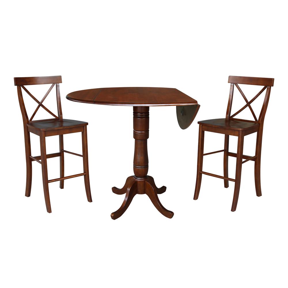 42" Round Pedestal Bar Height Table with Two Bar Height Stools, Espresso. Picture 1