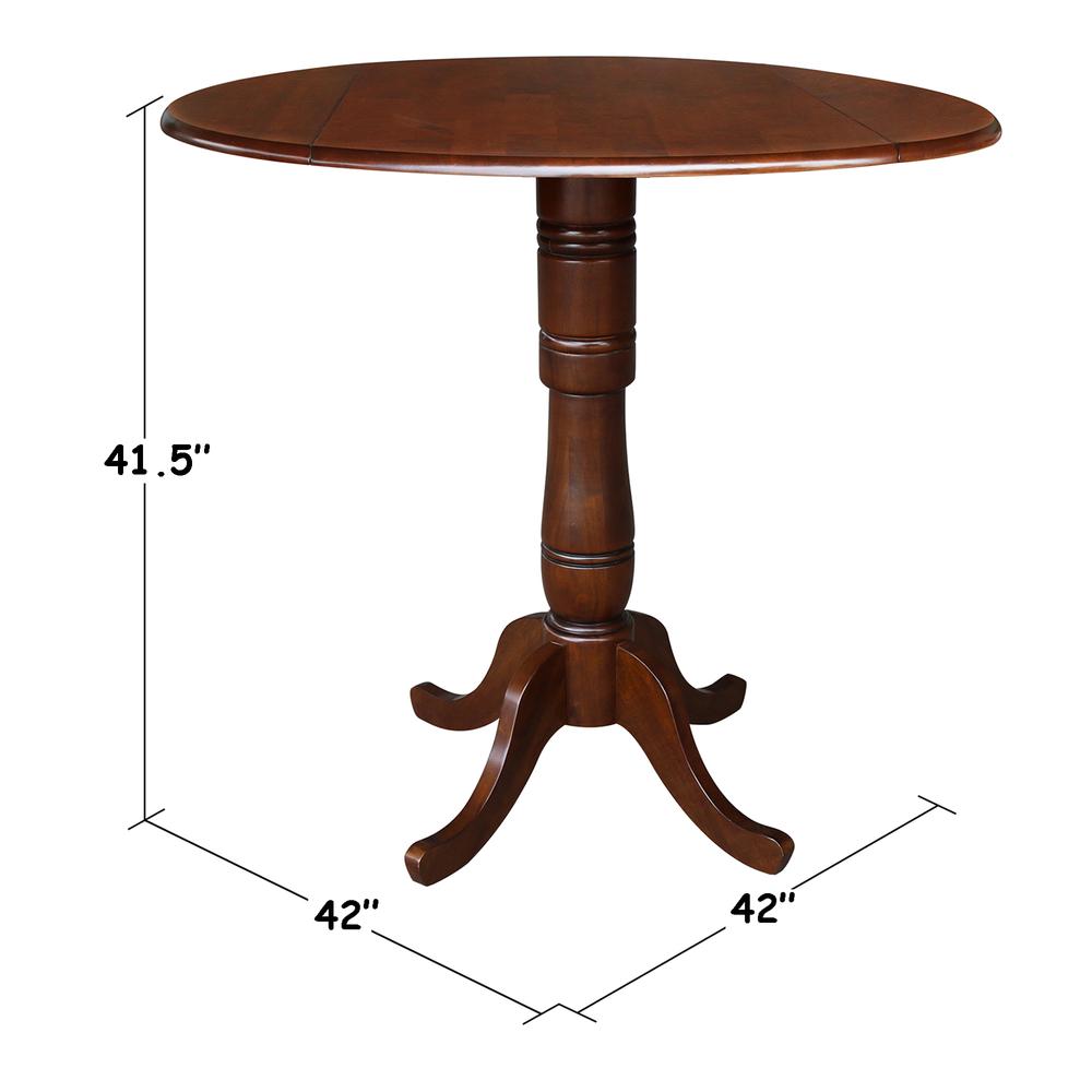 42" Round Dual Drop Leaf Pedestal Table - 35.5"H, Espresso, Espresso. Picture 8