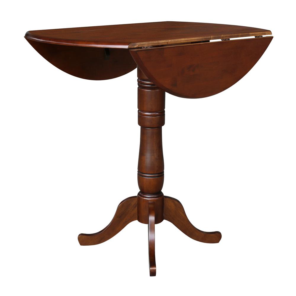 42" Round Dual Drop Leaf Pedestal Table - 35.5"H, Espresso, Espresso. Picture 11