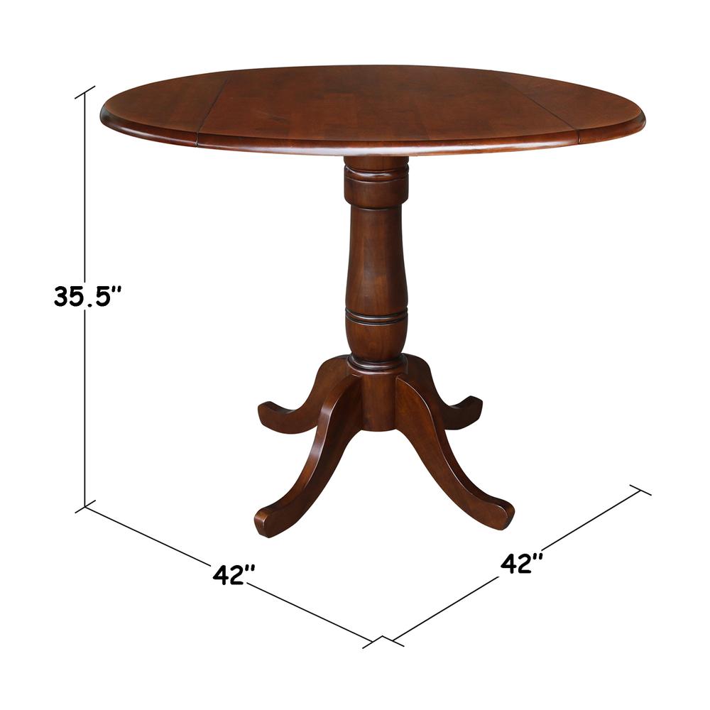 42" Round Dual Drop Leaf Pedestal Table - 35.5"H, Espresso, Espresso. Picture 1