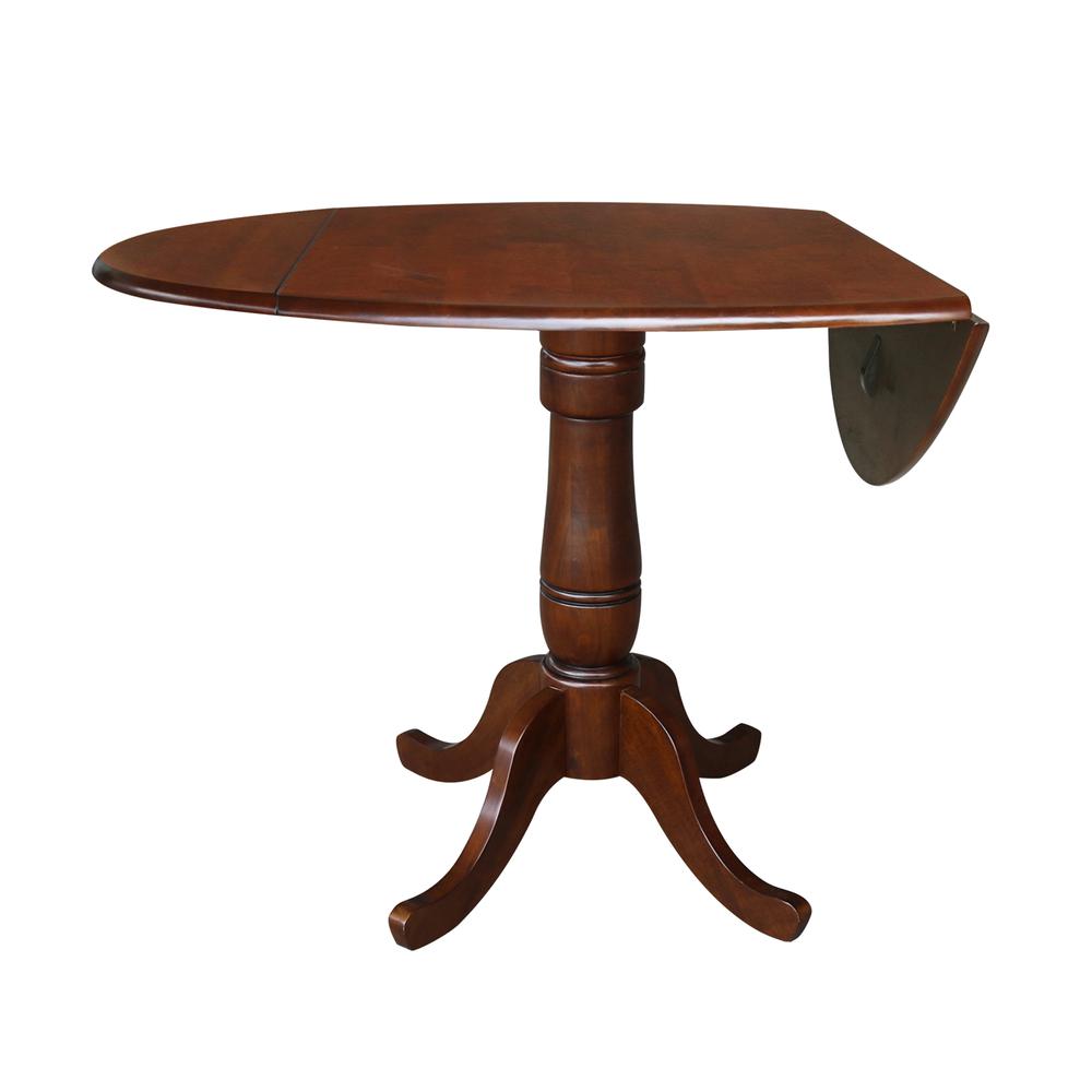 42" Round Dual Drop Leaf Pedestal Table - 35.5"H, Espresso, Espresso. Picture 2