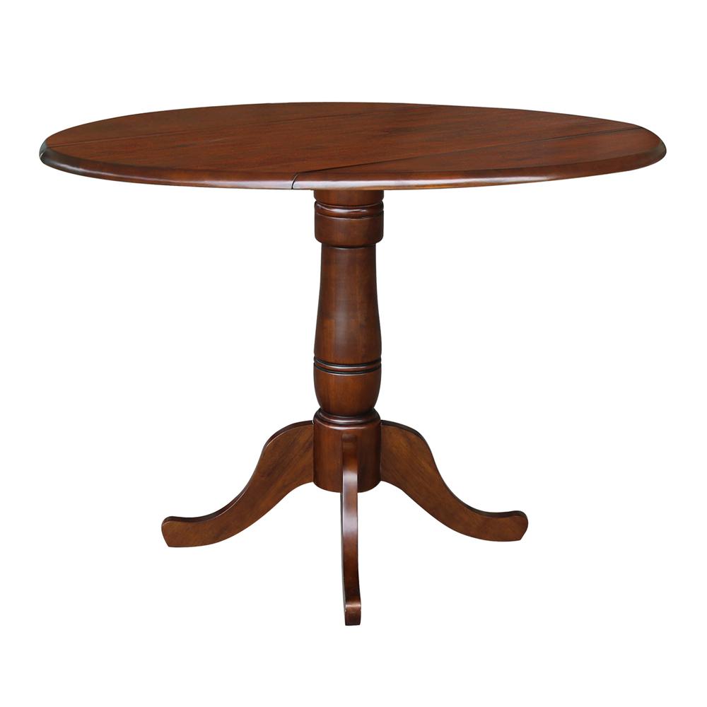 42" Round Dual Drop Leaf Pedestal Table - 35.5"H, Espresso, Espresso. Picture 5