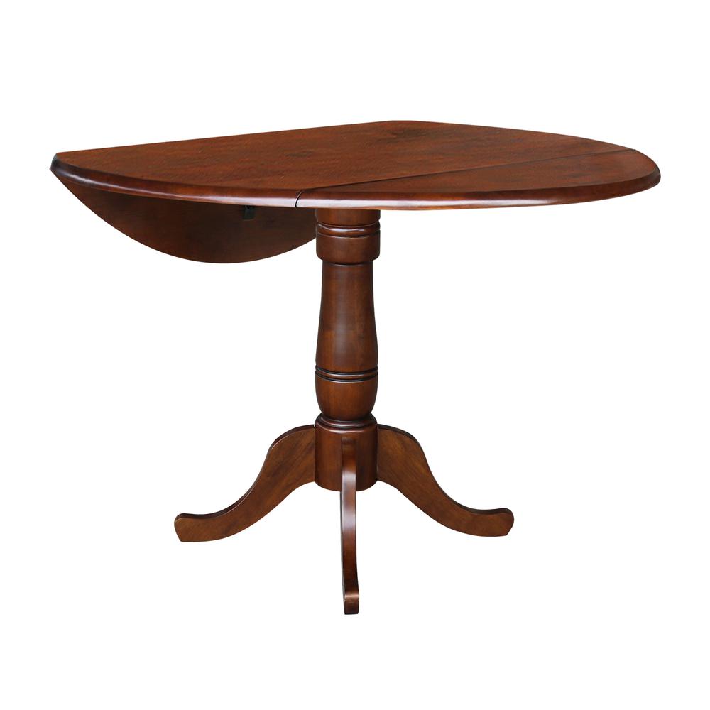 42" Round Dual Drop Leaf Pedestal Table - 35.5"H, Espresso, Espresso. Picture 3