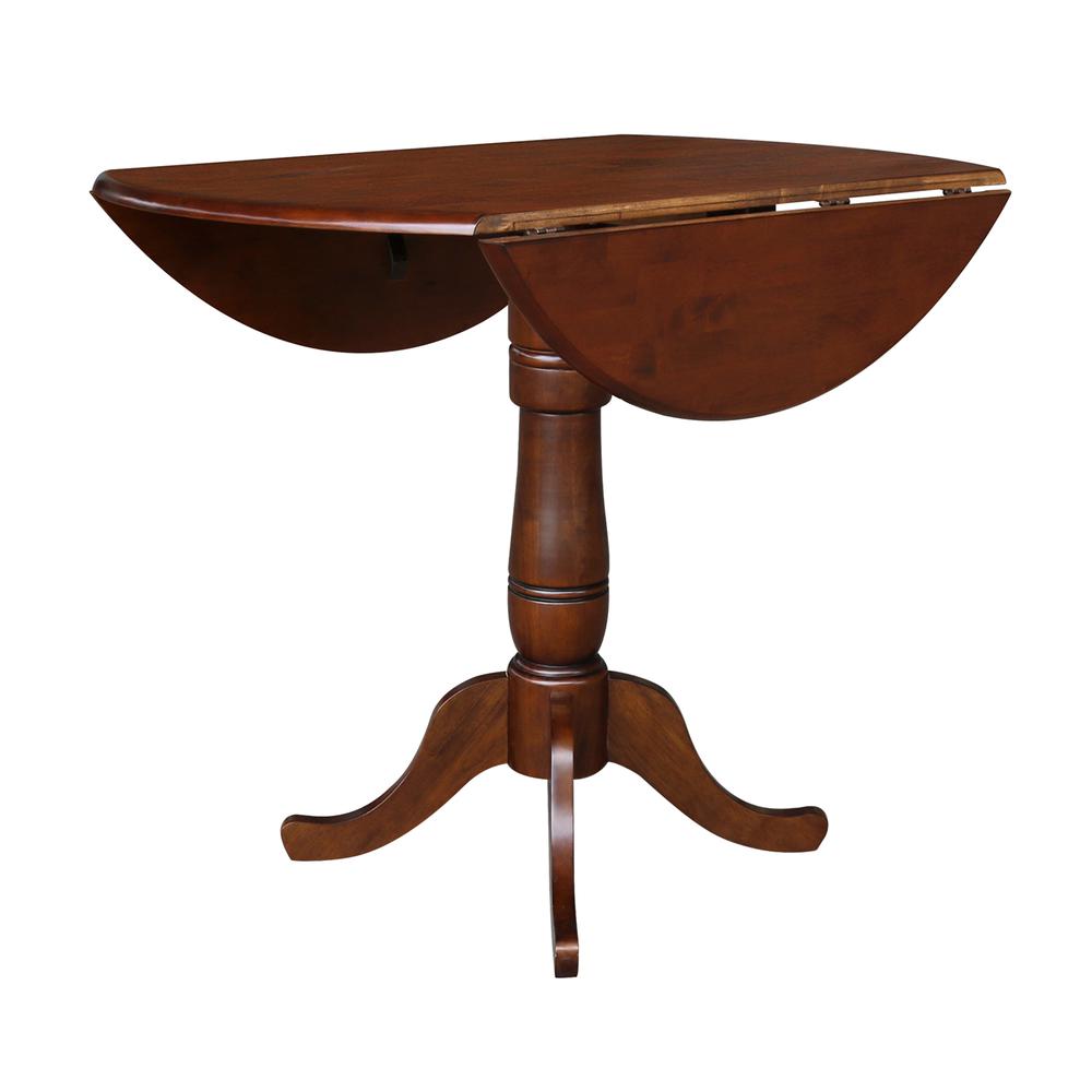 42" Round Dual Drop Leaf Pedestal Table - 35.5"H, Espresso, Espresso. Picture 4
