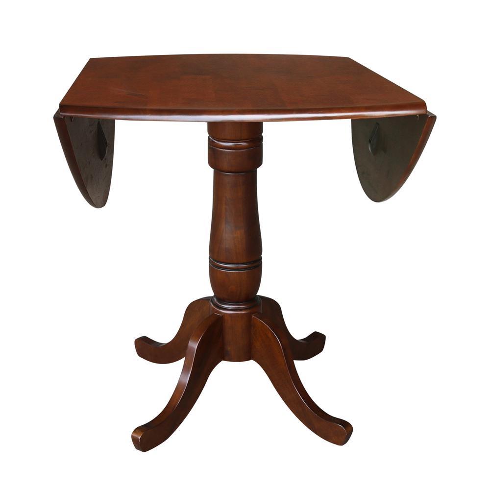 42" Round Dual Drop Leaf Pedestal Table - 35.5"H, Espresso, Espresso. Picture 6