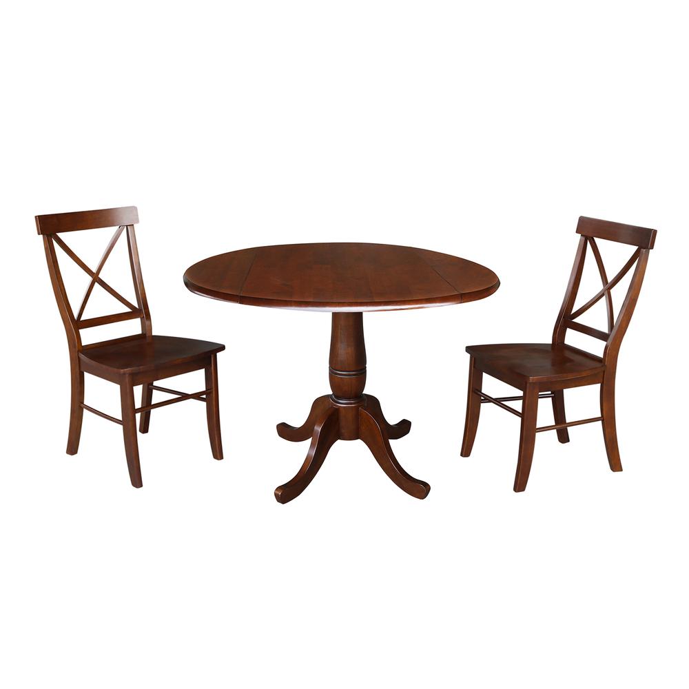 42" Round Top Pedestal Table with Two Chairs, Espresso, Espresso. Picture 3