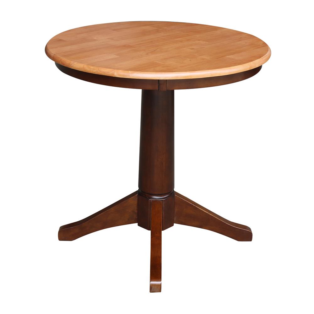 30" Round Top Pedestal Table - 28.9"H, Cinnamon/Espresso. Picture 1