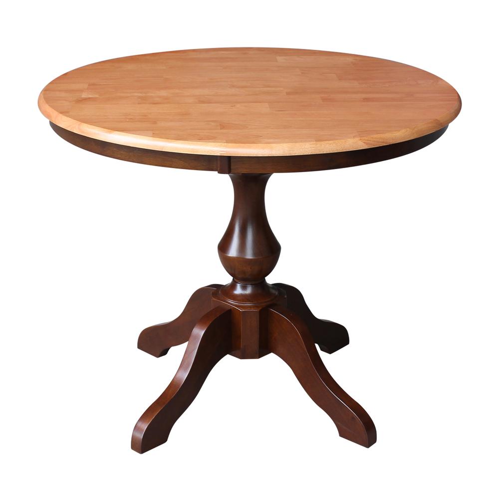 36" Round Top Pedestal Table - 28.9"H, Cinnamon/Espresso. Picture 6