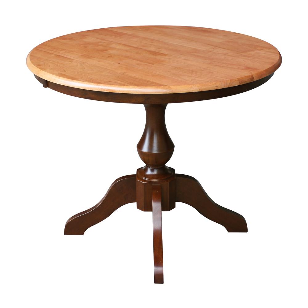 36" Round Top Pedestal Table - 28.9"H, Cinnamon/Espresso. Picture 2