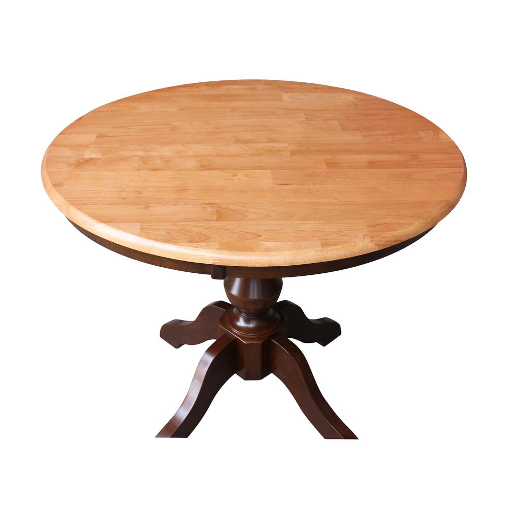 36" Round Top Pedestal Table - 28.9"H, Cinnamon/Espresso. Picture 4
