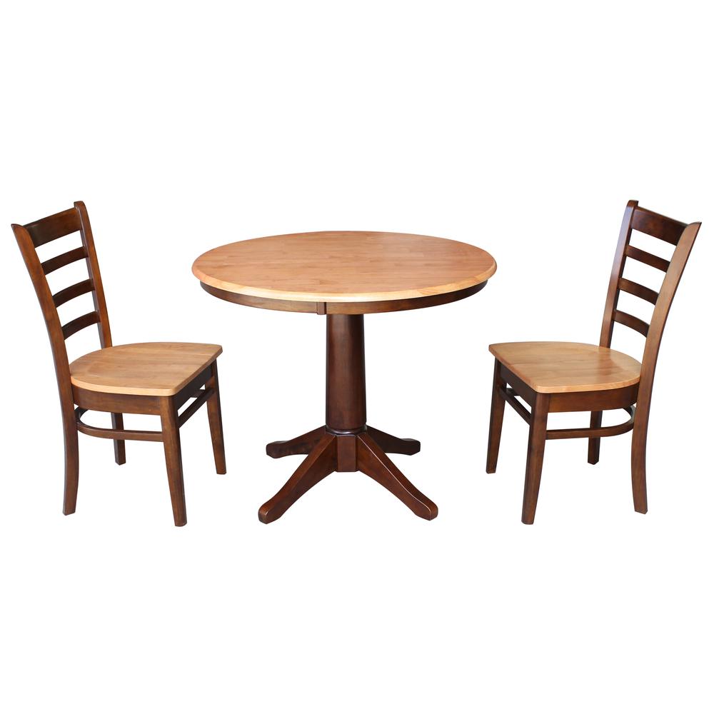 36" Round Top Pedestal Table - With 2 Chairs, Cinnamon/Espresso. Picture 1