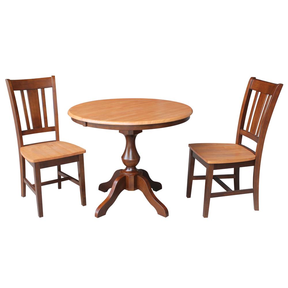 36" Round Top Pedestal Table With 12" Leaf - 28.9"H - Dining Height, Cinnamon/Espresso. Picture 8