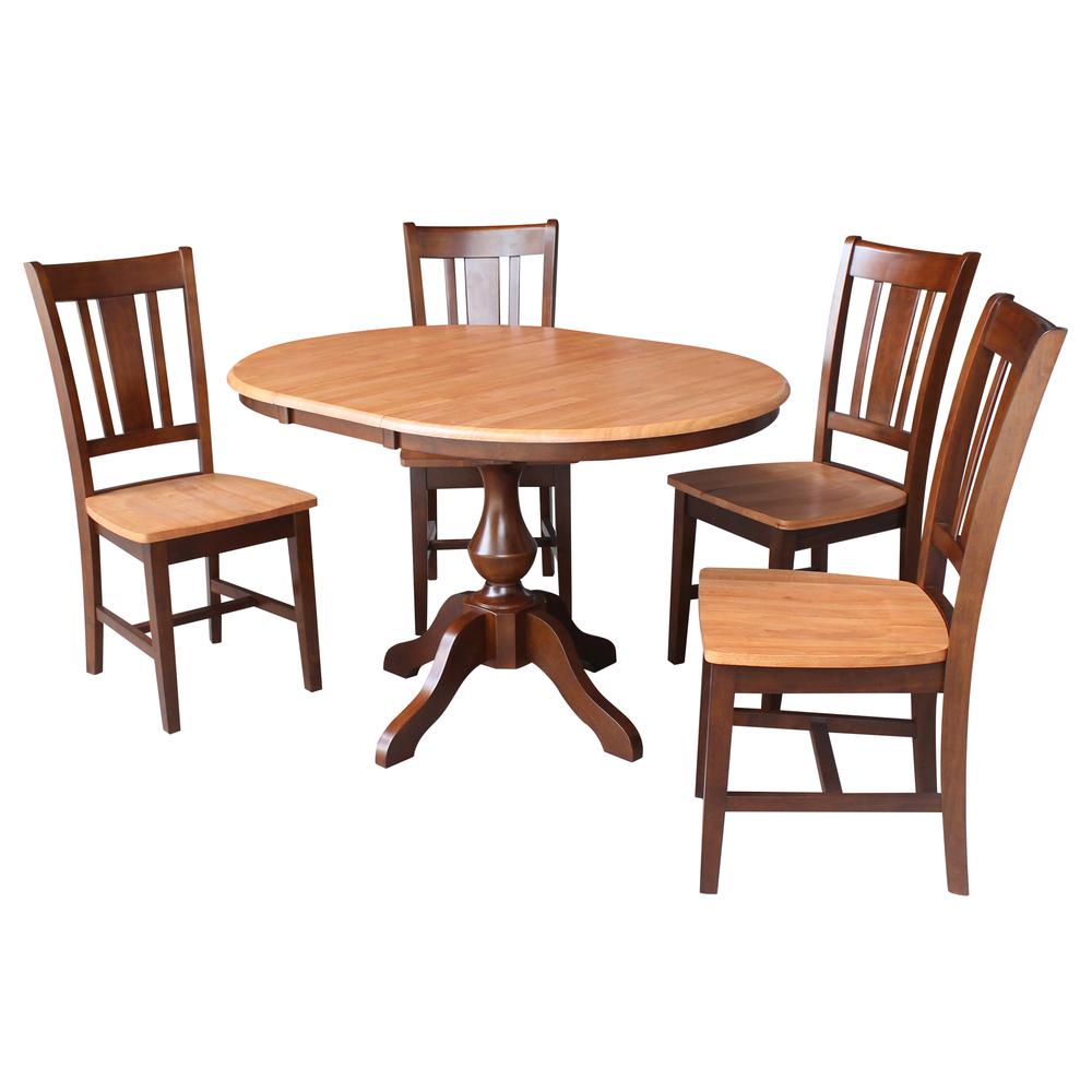 36" Round Top Pedestal Table With 12" Leaf - 28.9"H - Dining Height, Cinnamon/Espresso. Picture 9