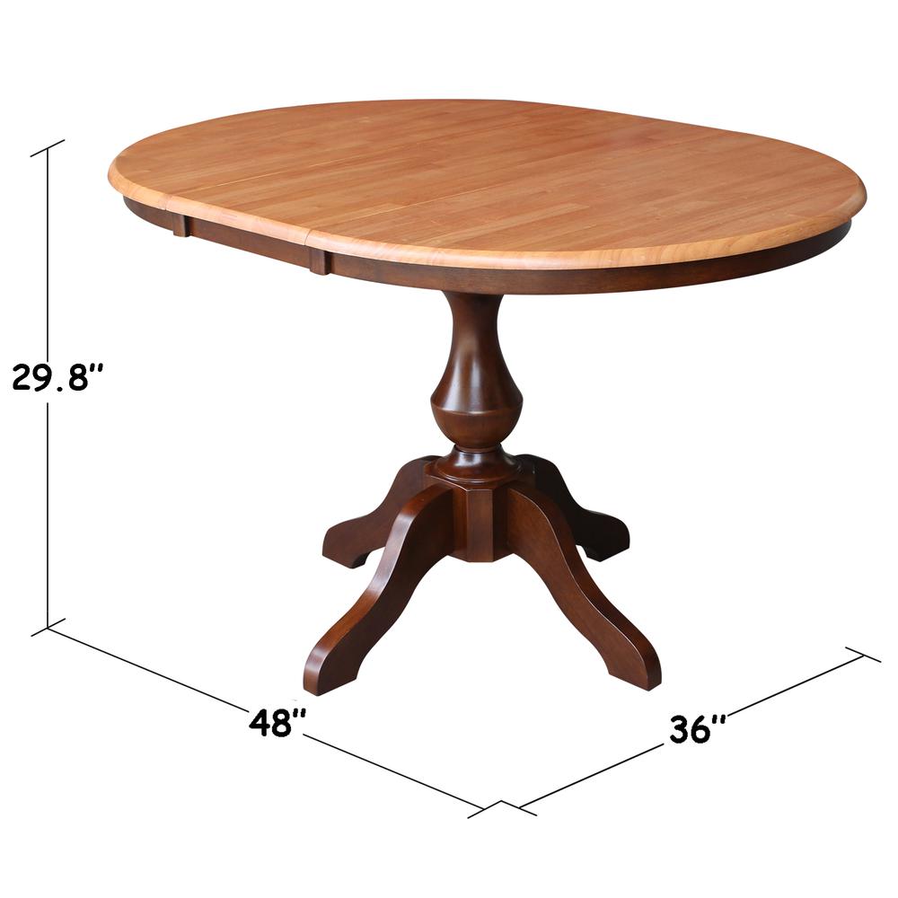 36" Round Top Pedestal Table With 12" Leaf - 28.9"H - Dining Height, Cinnamon/Espresso. Picture 1