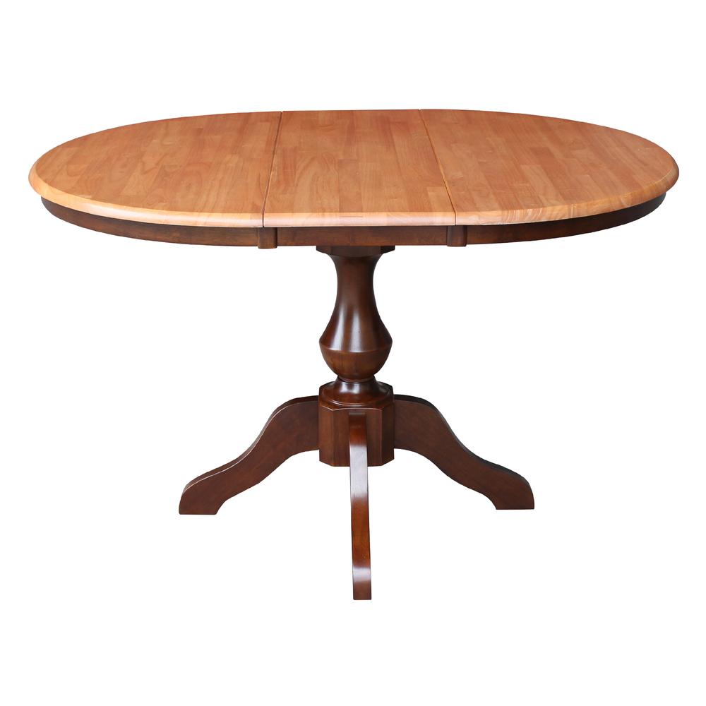 36" Round Top Pedestal Table With 12" Leaf - 28.9"H - Dining Height, Cinnamon/Espresso. Picture 2