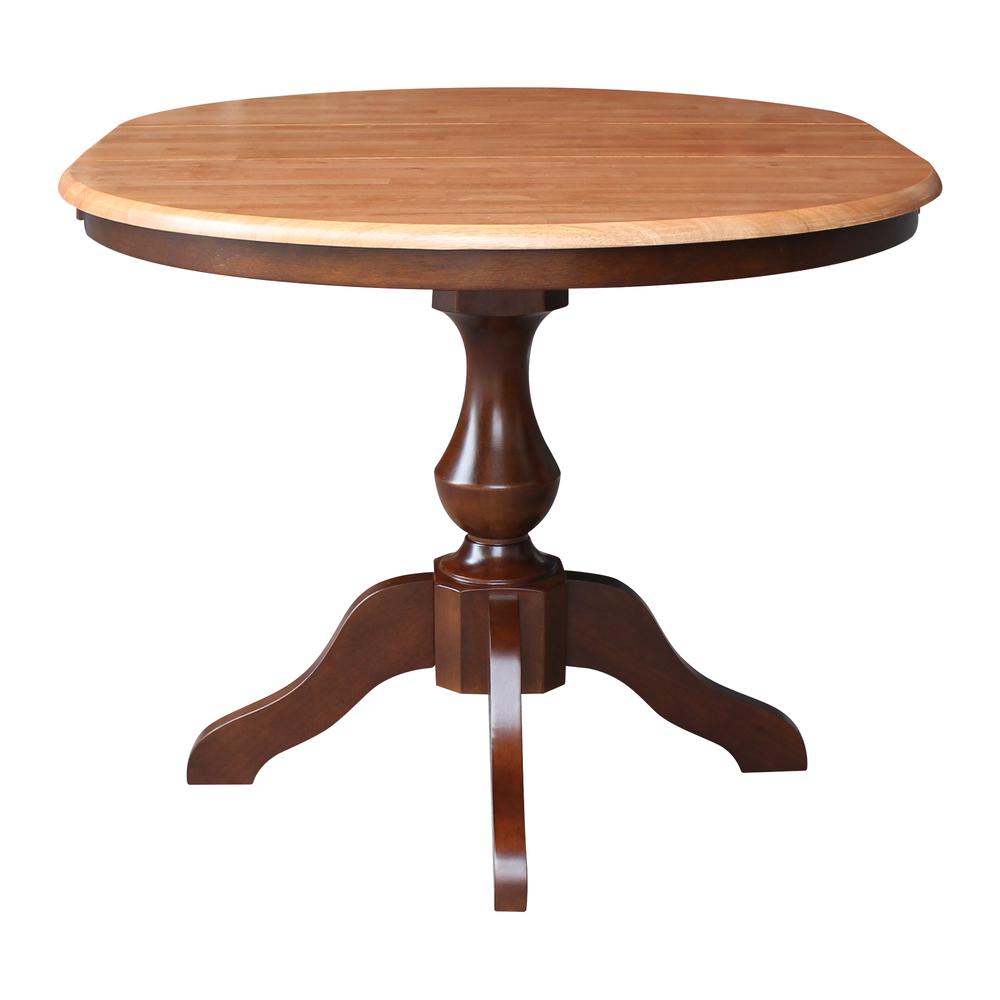 36" Round Top Pedestal Table With 12" Leaf - 28.9"H - Dining Height, Cinnamon/Espresso. Picture 4